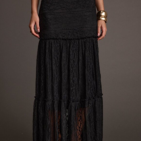 12th Tribe Poppy Black Lace Maxi Skirt Size XSXS - Picture 1 of 3